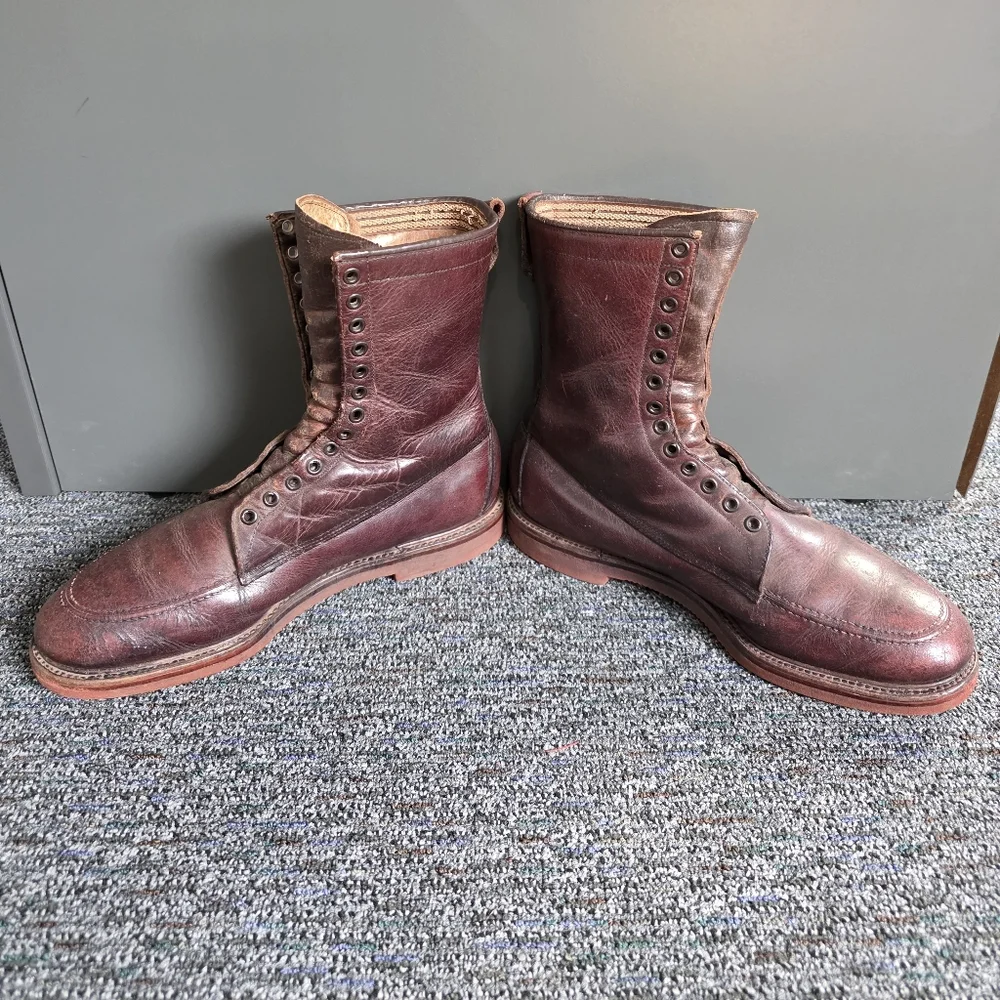 Men's Vintage Brown Leather Hunting Boots - Picture 2 of 6